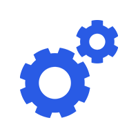 Two blue gears on a green background